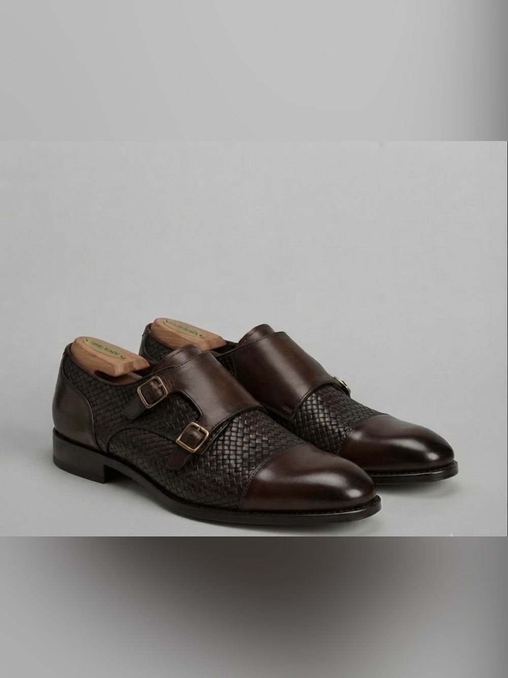 Massimo Dutti woven leather monkstraps Oxfords in brown